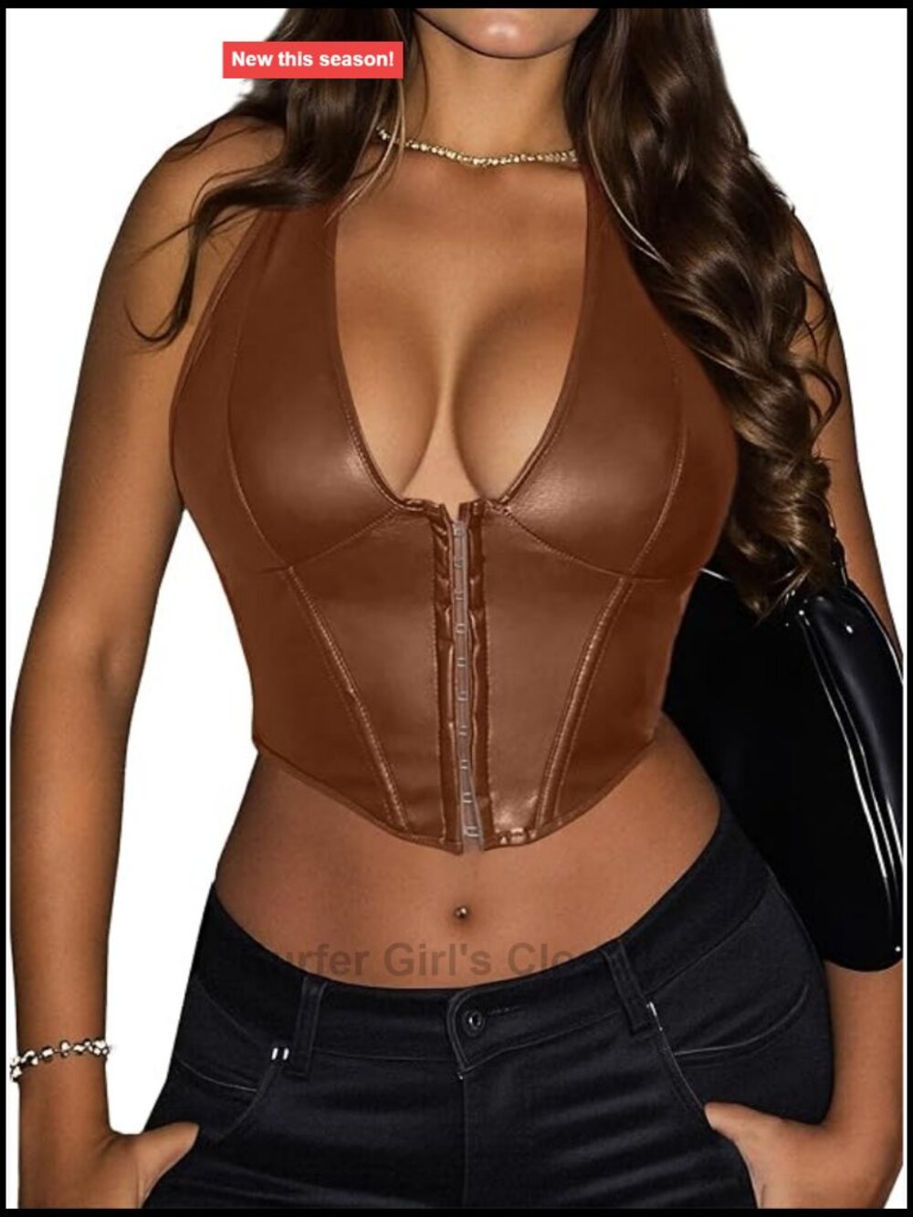 Women's Faux Leather Backless Halter Corset Bustier Crop Top